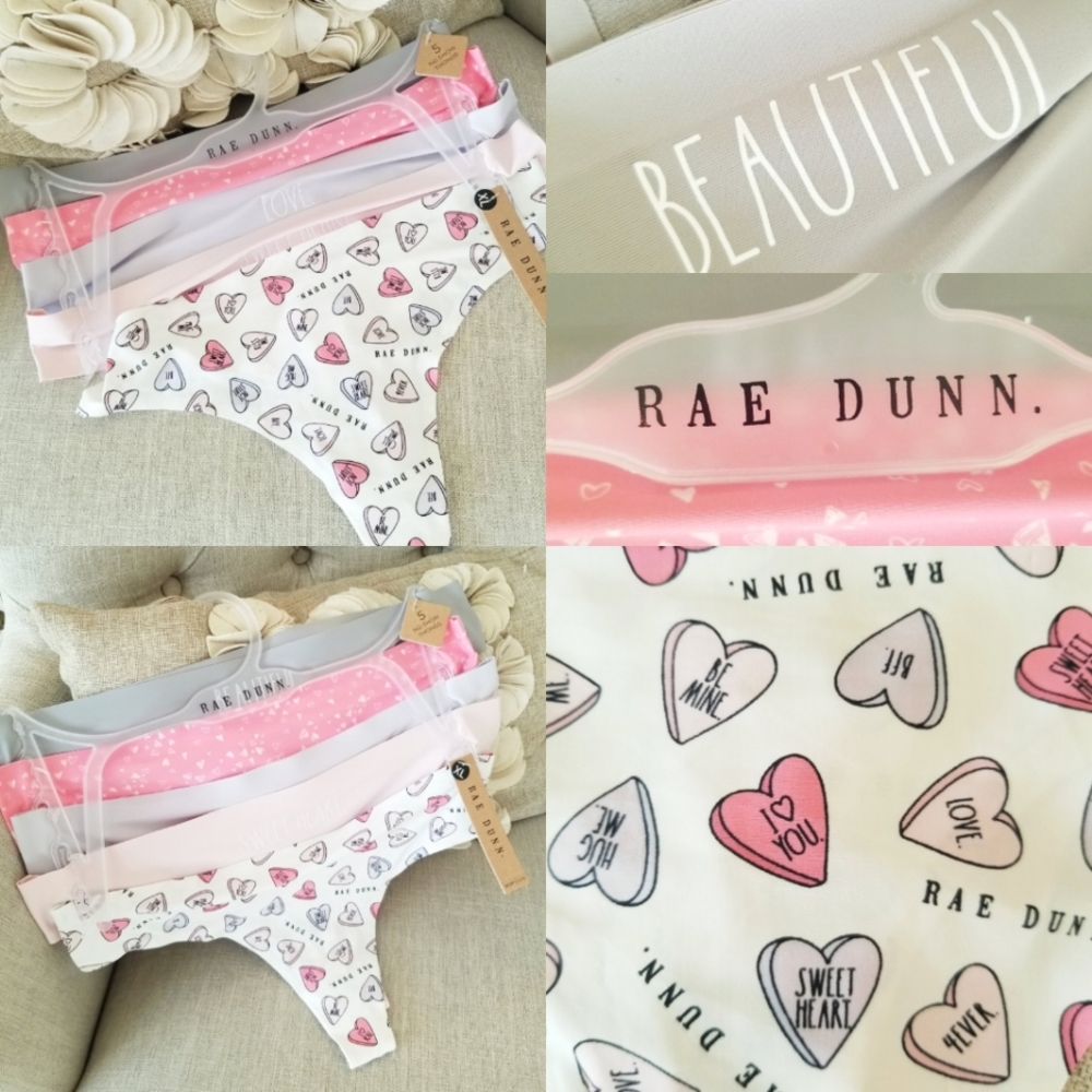 RAE DUNN Valentine's Day Very Sexy Thong Panties Bundle Set 5 Pack Hearts NWT XL